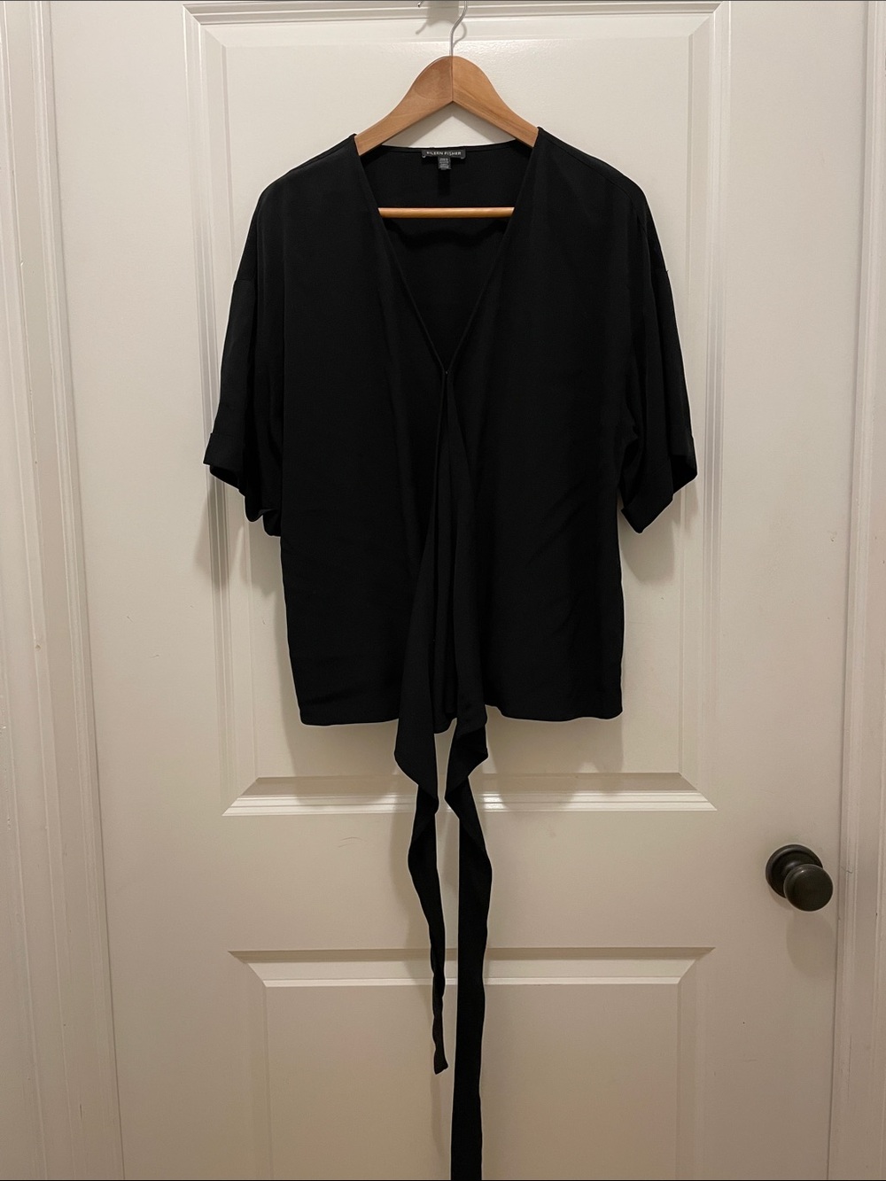 Eileen Fisher Black Tie-Front Blouse